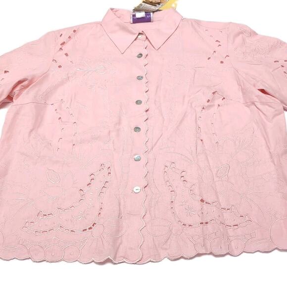 Susan Graver Shirt Blouse Womens Plus Size 2X Pink Linen Blend Scallop NEW NWT - Picture 5 of 16